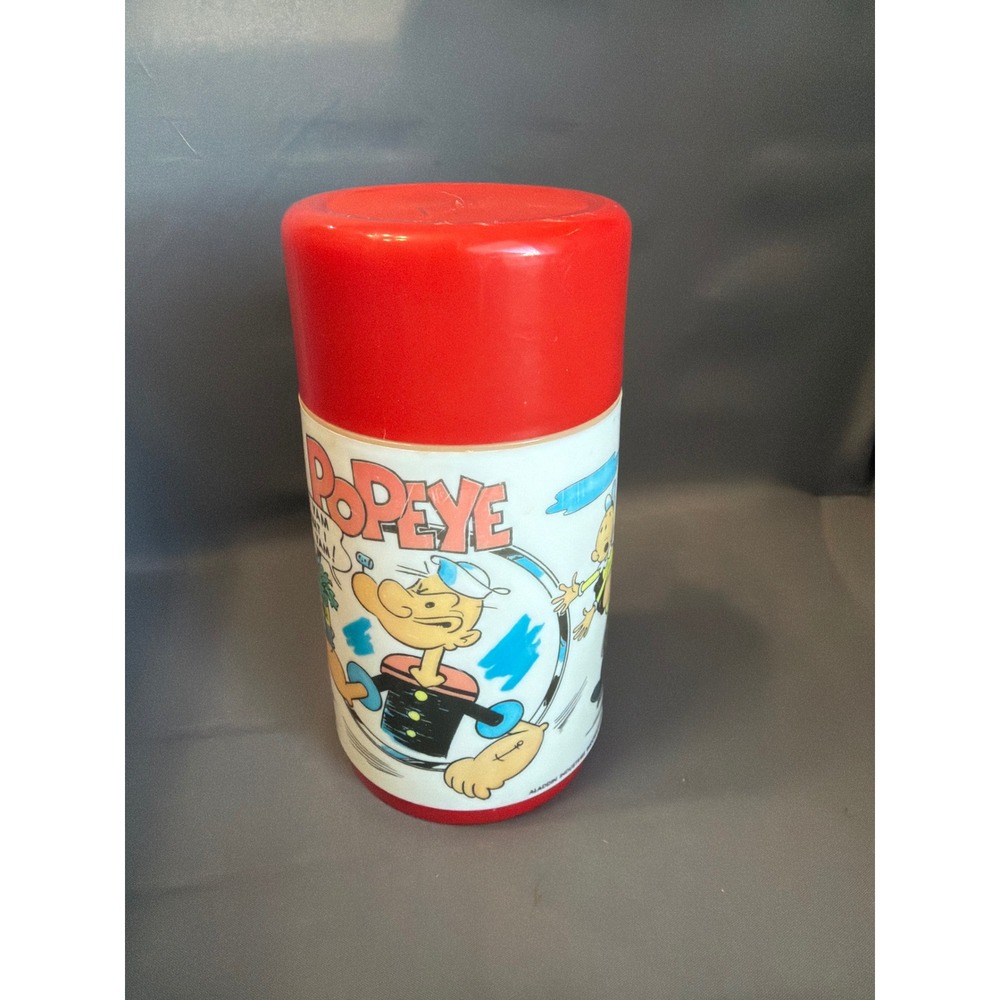 Vintage 1980 Popeye the Sailor Man Thermos Aladdin Industries Red Cup Lid